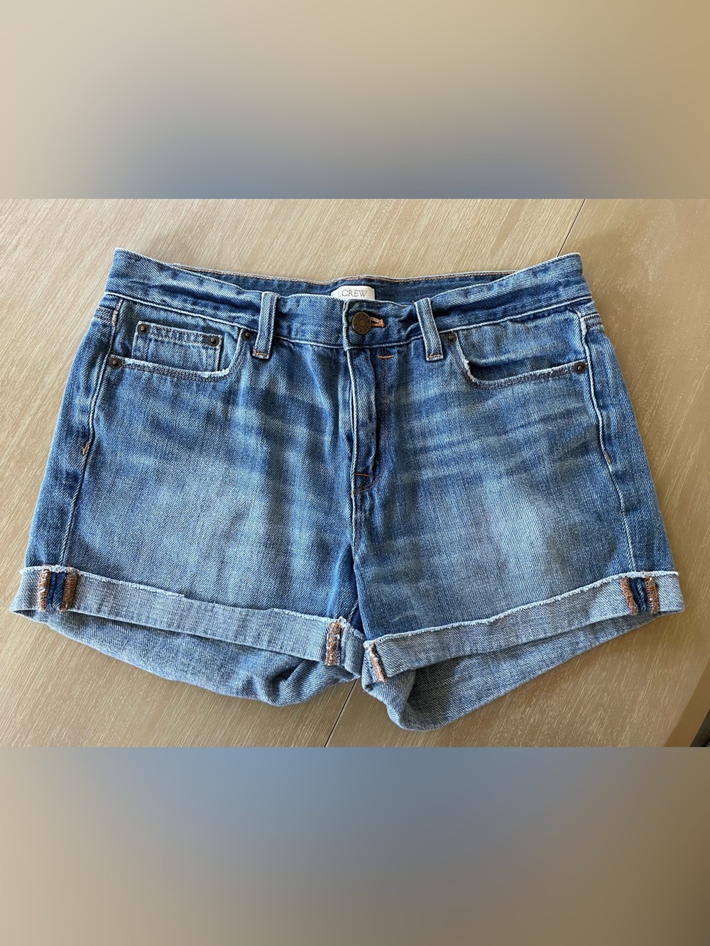 J. Crew Medium Blue Denim Shorts with Contrast Stitching